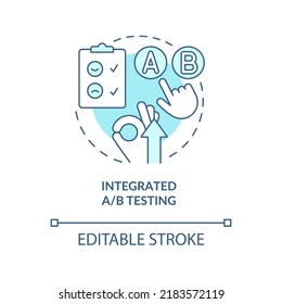 Integrated AB testing turquoise concept icon. Customer engagement platform feature abstract idea thin line illustration. Isolated outline drawing. Editable stroke. Arial, Myriad Pro-Bold fonts used