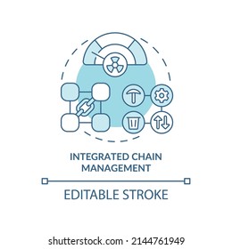 Integrated chain management turquoise concept icon. Tool of industrial ecology abstract idea thin line illustration. Isolated outline drawing. Editable stroke. Arial, Myriad Pro-Bold fonts used