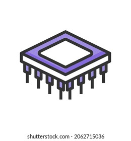 Integrated circuit filled line icon, electronic and circuit part accessories in main board 4000x4000 pixel of artboard white background