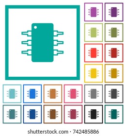 Integrated circuit flat color icons with quadrant frames on white background