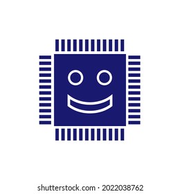 Integrated circuit icon isolated on white background. Lack, deficite of chips. Semiconductor manufacturing. Processor, microchip. Funny smile. Vector Illustration