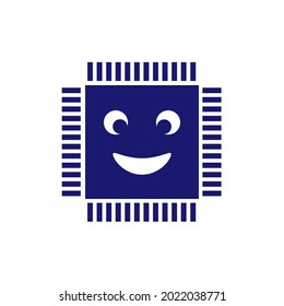 Integrated circuit icon isolated on white background. Lack, deficite of chips. Semiconductor manufacturing. Processor, microchip. Funny smile. Vector Illustration