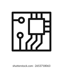 Integrated circuit line icon, printed circuit board electronic component vector symbol with editable stroke