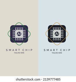 Integrated Circuit microchip CPU ai smart chip logo design template for brand or company and other