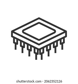 Integrated circuit outline icon, electronic and circuit part accessories in main board