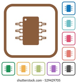 Integrated circuit simple icons in color rounded square frames on white background