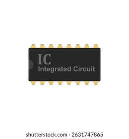 An Integrated Circuit. A small electronic device made up of numerous components like transistors, resistors, capacitors, embedded on a single semiconductor chip. Pin, analog, digital, signal. Vector