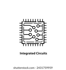 Icono de línea de circuitos integrados aislado en el fondo de la tecnología de contorno de circuitos integrados silueta de contorno de circuitos integrados símbolo de chip de icono minimalista