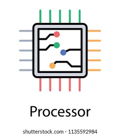 
Integrated circuits of microprocessor flat vector icon 
