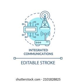 Integrated communications turquoise concept icon. Smart grid providing abstract idea thin line illustration. Isolated outline drawing. Editable stroke. Roboto-Medium, Myriad Pro-Bold fonts used