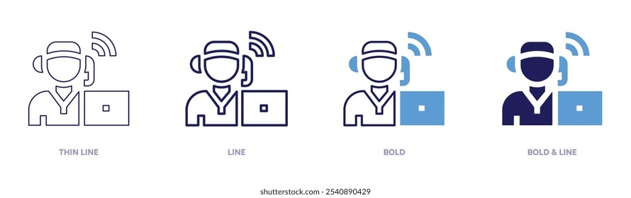 Integriertes CRM-Systemsymbol in 4 verschiedenen Stilen. Dünne Linie, Linie, Fett und Fette Linie. Duotone-Stil. Bearbeitbarer Strich.