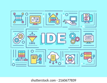 Integrated development environment word concepts turquoise banner. Infographics with icons on color background. Isolated typography. Vector illustration with text. Arial-Black font used