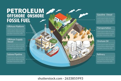 Integrated Energy: Offshore Onshore Operations and Refining Systems in Isometric graphic