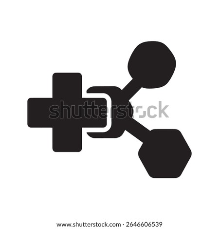 Integrated healthcare glyph icon with medical cross and connected nodes for patient care network system vector graphic design vector solid glyph icon