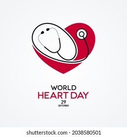 Integrated heart and stethoscope icon on white background. World Heart Day banner design.