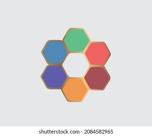 Mit der integrierten, goldgelben Rahmenfarbe aus Hexagon wird in jedem Wabenwabenkabel ein äußeres Wabenbild und verschiedene Farbtöne des Lebens dargestellt. Mehrfarbige Wabenstrukturgitter-Vektorgrafik.