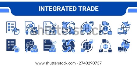 Integrated Trade Icon Collection, featuring Export, Import, Trade, Global trade, Logistics, Supply chain, Freight.