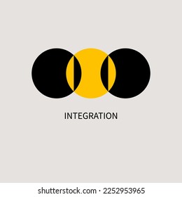 Integration abstract logo, three circles. Round business icon. Relationship concept. Vector illustration