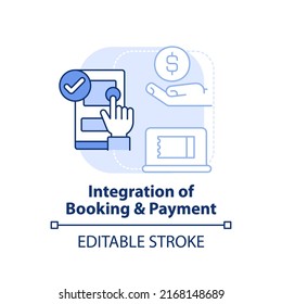 Integration of booking and payment light blue concept icon. Maas integration level abstract idea thin line illustration. Isolated outline drawing. Editable stroke. Arial, Myriad Pro-Bold fonts used