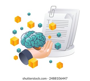 Integration of Brain Data in AI Systems flat isometric illustration