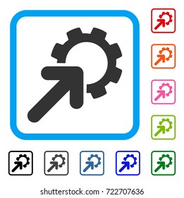 Integration Cog icon. Flat grey iconic symbol inside a light blue rounded rectangle. Black, gray, green, blue, red, orange color additional versions of Integration Cog vector.