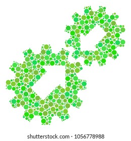 Integration collage of dots in variable sizes and ecological green shades. Vector circle elements are united into integration collage. Ecological vector illustration.