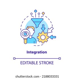 Integration Concept Icon. Business Process. Element Of Supply Chain Management Abstract Idea Thin Line Illustration. Isolated Outline Drawing. Editable Stroke. Arial, Myriad Pro-Bold Fonts Used