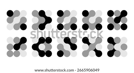 Integration connection dot logo. Innovate icon for brain neuron. Artificial nano material pattern. Circular square grid shape, organic biotech liquid, future energy globe molecule. Chemical mind link