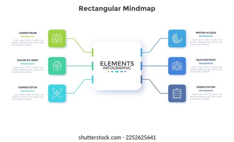 Integration of different departments for company success rectangular mindmap infographic design template. Connection of business processes. Square chart with 6 steps. Visual data presentation