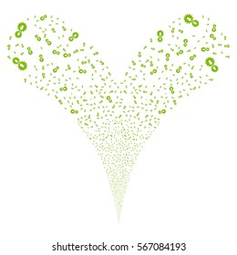Integration fireworks stream. Vector illustration style is flat eco green iconic symbols on a white background. Object double fountain organized from random pictograms.