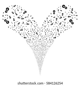 Integration fireworks stream. Vector illustration style is flat black iconic symbols on a white background. Object double fountain constructed from random symbols.