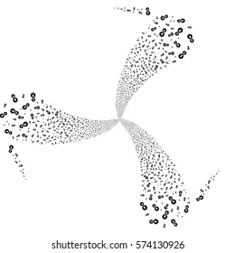 Integration fireworks swirl rotation. Vector illustration style is flat black iconic symbols on a white background. Object whirl organized from random icons.