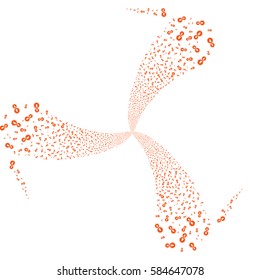 Integration fireworks swirl rotation. Vector illustration style is flat orange iconic symbols on a white background. Object twirl organized from random icons.