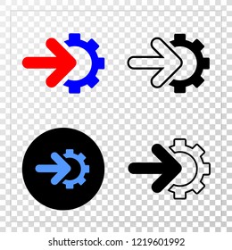 Integration gear EPS vector pictograph with contour, black and colored versions. Illustration style is flat iconic symbol on chess transparent background.