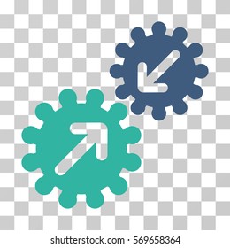 Integration Gears icon. Vector illustration style is flat iconic bicolor symbol, cobalt and cyan colors, transparent background. Designed for web and software interfaces.