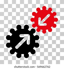 Integration Gears icon. Vector illustration style is flat iconic bicolor symbol, intensive red and black colors, transparent background. Designed for web and software interfaces.