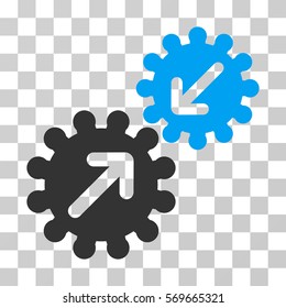 Integration Gears icon. Vector illustration style is flat iconic bicolor symbol, blue and gray colors, transparent background. Designed for web and software interfaces.