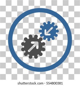 Integration Gears vector pictograph. Illustration style is flat iconic bicolor cobalt and gray rounded symbol on a transparent background.