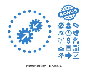 Integration icon with bonus pictogram. Vector illustration style is flat iconic symbols, cobalt color, white background.
