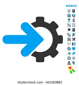Integration icon with bonus pictograms. Vector style is bicolor flat iconic symbol with rounded angles, blue and gray colors, white background.