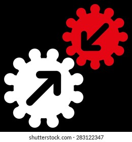 Integration icon from Business Bicolor Set. Vector style: bicolor flat symbol, red and white colors, rounded angles, black background.