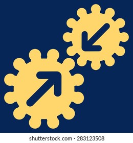 Integration icon from Business Bicolor Set. Vector style: flat symbol, yellow color, rounded angles, blue background.