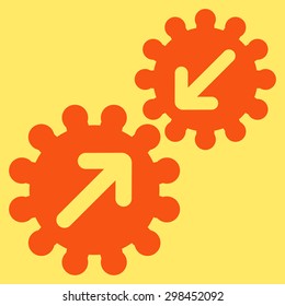 Integration icon from Business Bicolor Set. Vector style is flat symbol, orange color, rounded angles, yellow background.