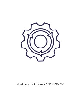 Integration icon, gear and arrow, line vector