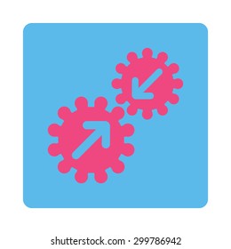 Integration icon. Vector style is pink and blue colors, flat rounded square button on a white background.