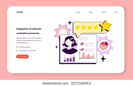 Integration of indicator evaluation processes. KPI implementation rule for company management. Indicators helping to measure personnel manager performance. Flat vector illustration