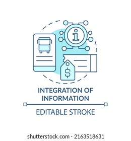 Integration of information turquoise concept icon. Mobile app. Maas integration level abstract idea thin line illustration. Isolated outline drawing. Editable stroke. Arial, Myriad Pro-Bold fonts used