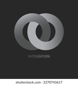 Integration, Interaktionszeichen. Runder Geschäftsbegriff. Interact-Logo, minimales Business-Symbol. Abstrakte Kreise