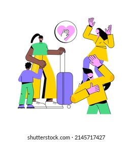 Integration of migrants abstract concept vector illustration. Society accepted migrants, integration courses, study at school, learn foreign languages, reading book, refugee group abstract metaphor.