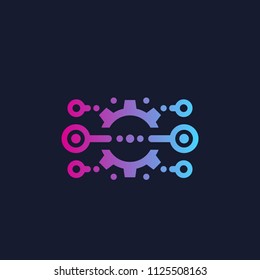 Integration, optimization, icon with cogwheel, vector